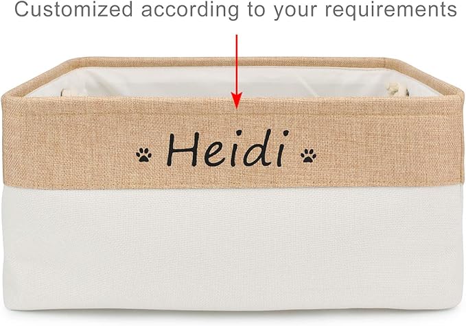 Dog Toy Box Storage Basket Bin with Personalized Custom Pet's Name Collapsible Rectangular Storage Bag For Organizing Dogs cat Clothes，Shoes，Pet Accessories (Beige, S)