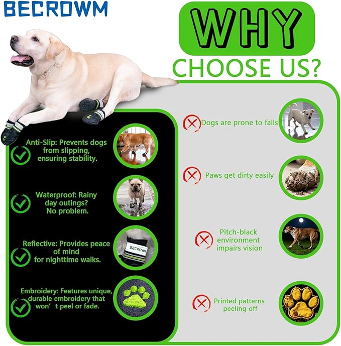 Dog Shoes&Dog Boots for Small,Medium,Large Dogs,Waterproof Non-Slip Shoes for Winter&Hiking,Adjustable Paw Protection, for Dogs(#7(Width 2.95inch) for 66-77 lbs)