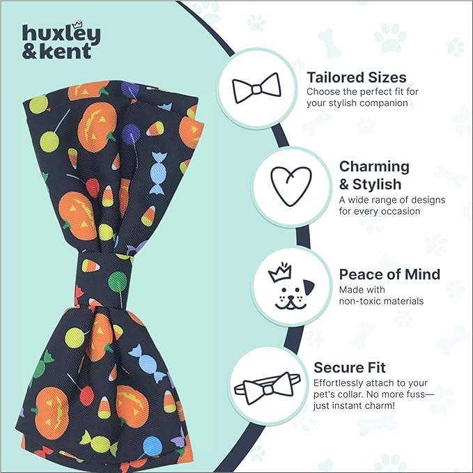 Huxley & Kent Pet Bow Tie for Dogs & Cats - Halloween Adjustable Hook & Loop Collar Accessory - Cute & Comfortable for Holidays & Celebrations - Trick or Treat, Small
