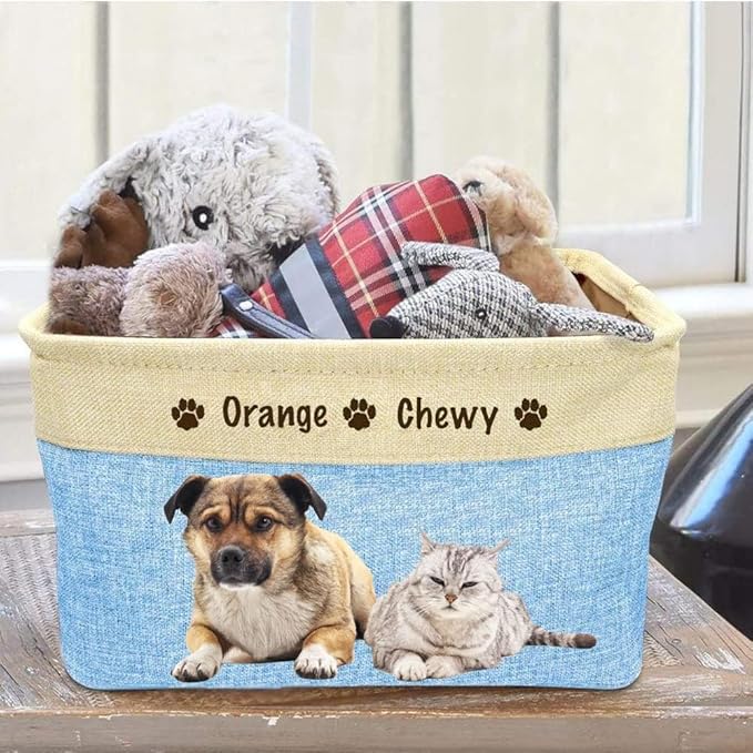Personalized Dog Toy Box Storage Custom Dog Basket with Pet's Name Cat Toy Storage Gift for Pet Lovers (Brown)