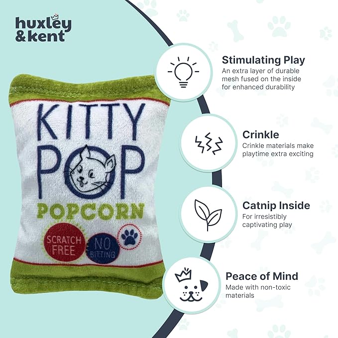 Huxley & Kent Plush Cat Toy - Interactive Catnip Toy for Cats & Kittens - Soft with Crinkle & Catnip - Fun Indoor Play - Kitty Pop