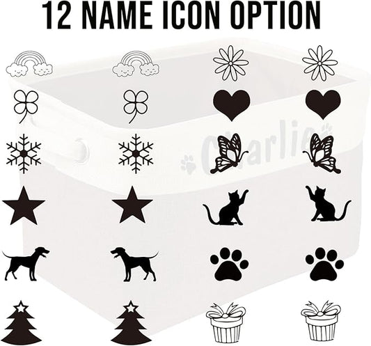 Personalized Dog Toy Storage Basket Collapsible with Pet's Name - Rectangular Custom Organizer Bin for Dog Toys, Coats, Blankets, Clothes | Durable & Space-Saving Design (Custom Pets Name)
