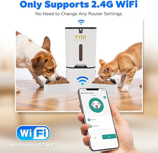 TYM Dual Automatic Cat Feeder 2 Cats, 7L Pet Feeder Food Dispenser with Slow Feed, Timed Cats Food Dispenser Automatic for Large Kibble, 2.4G WiFi, Smart App Control, Steel Double Bowls Easy to Clean