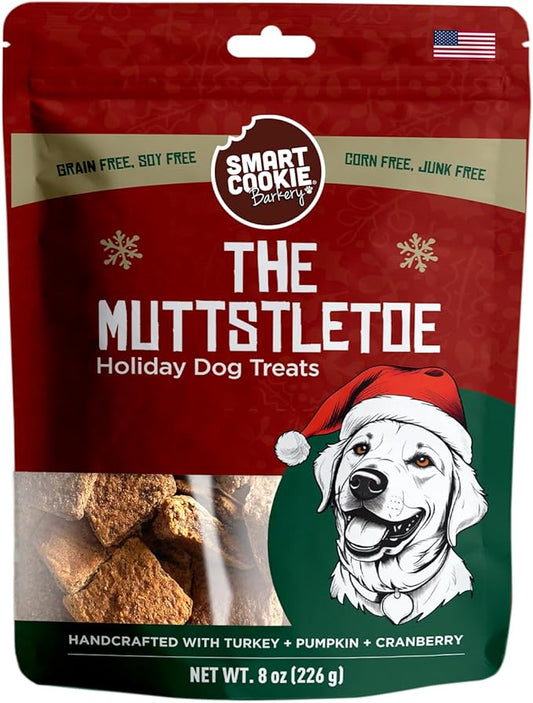 Smart Cookie Muttstletoe Holiday Dog Treats - Turkey, Pumpkin and Cranberry Christmas Dog Treats - Healthy, All Natural, Grain Free, Human-Grade - Made in USA - 8oz