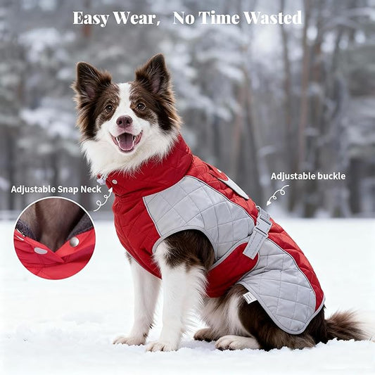 Dog Coat Dogs Jacket Waterproof Reflective Adjustable Dog-Winter Coats for Small/Medium/Large Dogs Dachshund Coat-(Red, Small)