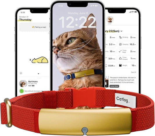 Health Tracker for Cats - Smart Cat Collar with Safety Breakaway Buckle for Indoor Cats, Wellness Alerts, Real-time Monitoring (Red, XXL)