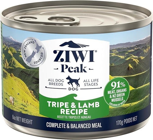ZIWI Peak Canned Wet Dog Food – All Natural, High Protein, Grain Free, Limited Ingredient, with Superfoods (Tripe & Lamb, Case of 12, 6oz Cans)