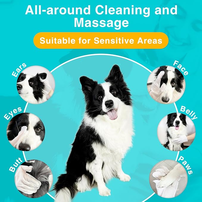 TroisAmis Thick Pet Glove Wipes for Dog & Cat Unscented, Cleaning & Deodorizing Grooming Gloves Wipes, No-Rinse Grooming Wipe for Daily Care and Travel, Ears Face Paws Butt Clean,Hypoallergenic&Gentle