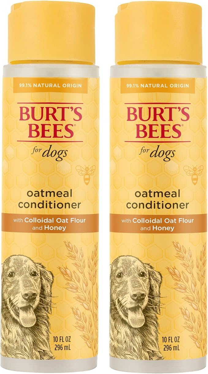 Burt's Bees for Pets Oatmeal Dog Conditioner with Colloidal Oat Flour and Honey, 95% Natural Origin Formulas, Gentle Canine Conditioning Formula for Itchy Dogs, 2pk, 10 oz