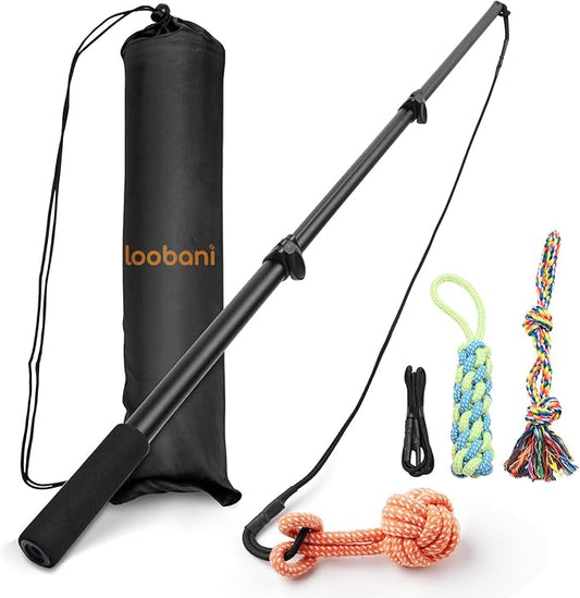 LOOBANI Flirt Pole for Dogs - Chase & Tug of War, Interactive Toys & Extendable Teaser Wand for Small Dogs Training & Exercise