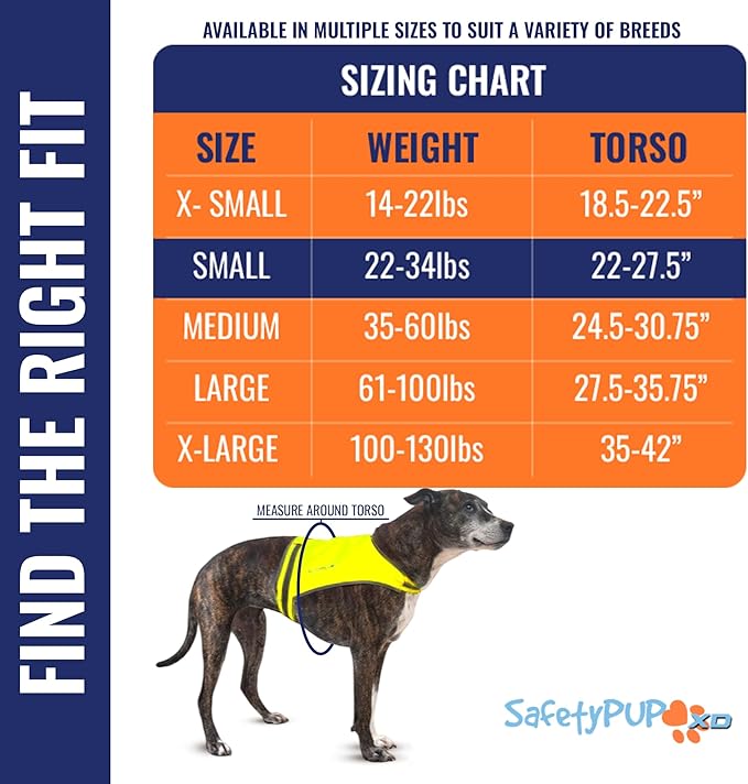SafetyPUP XD Lite Dog Vest. Coverage to Mid Back. Reflective Hi Visibility Fluorescent Yellow Fabric Helps to Keep Them in Sight and Safe On and Off Leash.
