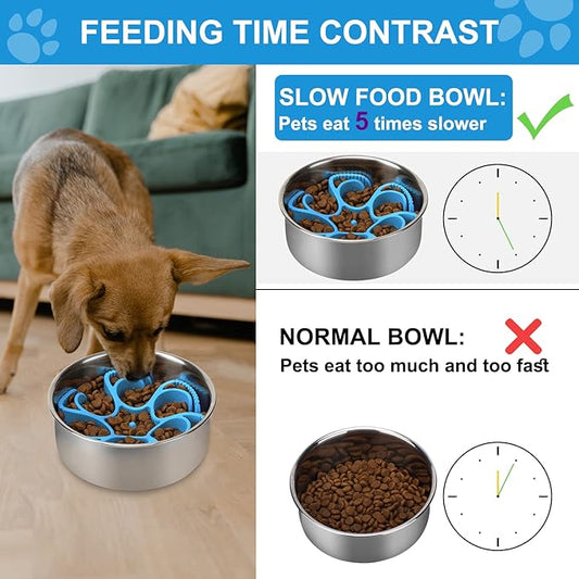 Dog Slow Feeder Bowls Silicone Spiral Pet Food Feeder Insert to Slow Down Eating for Large Medium Small Breed Dogs Perfect with Stainless Steel Glass Ceramic Pet Bowls (Blue)