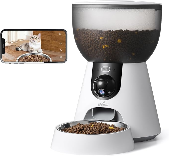 iPettie F4-C Smart Automatic Pet Feeder with 160° Wide-Angle Camera, 5G WiFi Connectivity, 2K HD, Motion & Sound Detection, 2-Way Voice Interaction, Night Vision, Stainless Steel Food Dispenser