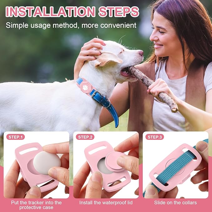 Smart Pet Tracker for Collar - Dog Trackers Pet Location Tracker with Holder, No Monthly Fee, Compatible with Apple Airtag Find My (iOS Only, Not for Android), Anti-Lost Device for Pets, Bag Straps