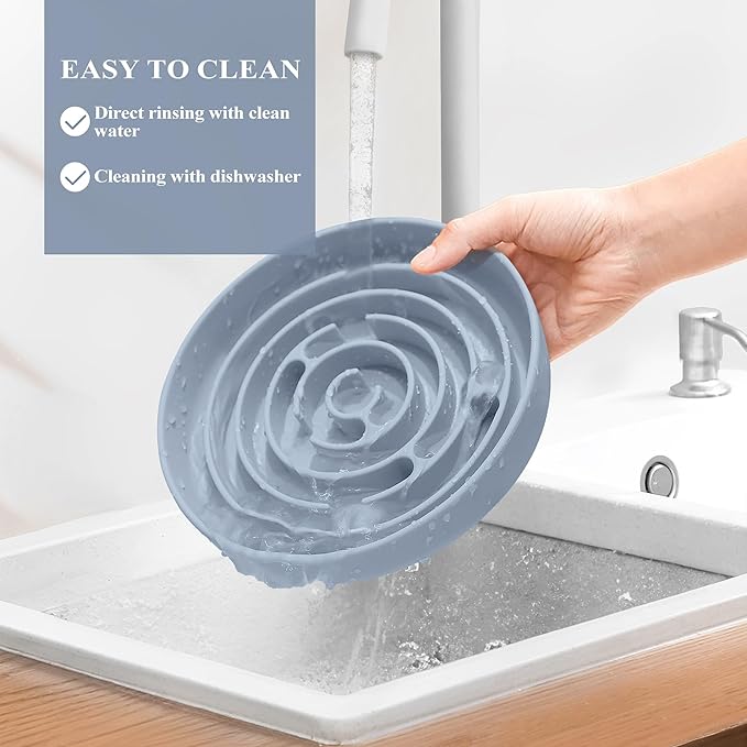 Coomazy Slow Feeder Dog Bowl, Silicone Material, Nonslip Design, BPA Free, Light Blue