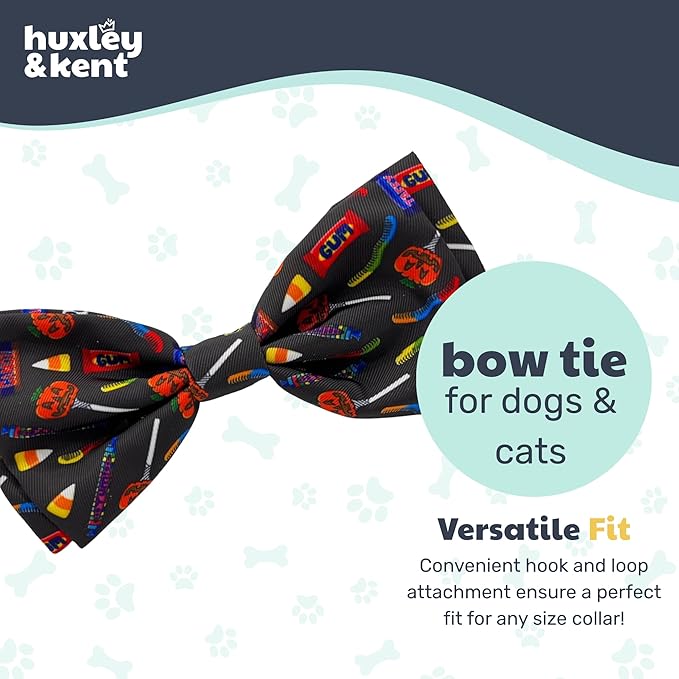 Huxley & Kent Pet Bow Tie for Dogs & Cats - Halloween Adjustable Hook & Loop Collar Accessory - Cute & Comfortable for Holidays & Celebrations - Creepy Candy, Extra-Large