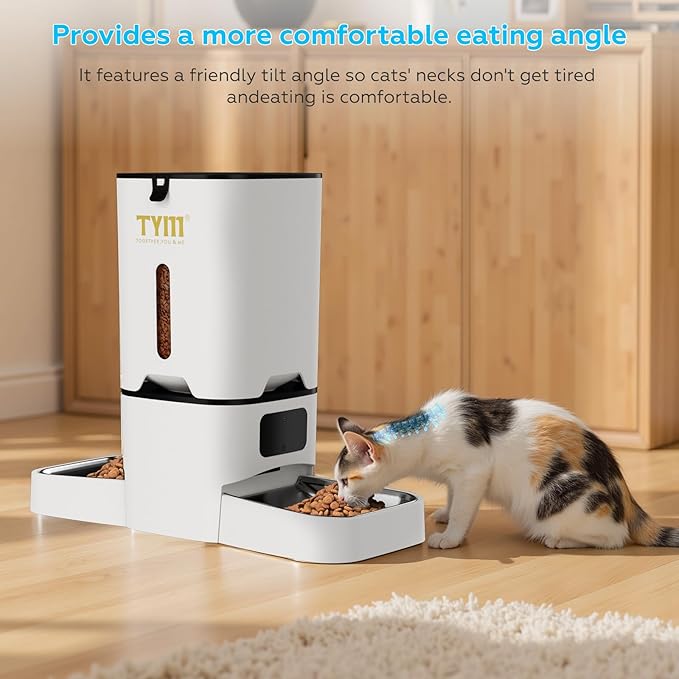 TYM Dual Automatic Cat Feeder 2 Cats, 7L Pet Feeder Food Dispenser with Slow Feed, Timed Cats Food Dispenser Automatic for Large Kibble, 2.4G WiFi, Smart App Control, Steel Double Bowls Easy to Clean