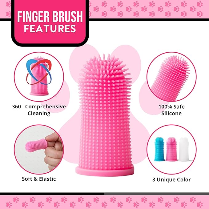 Dog Finger Toothbrush – Soft Silicone Finger Brush for Dogs & Puppies – Gentle Dental Care for Pets – Easy-to-Use Dog Toothbrush for Small, Medium & Large Breeds (Pink/White)