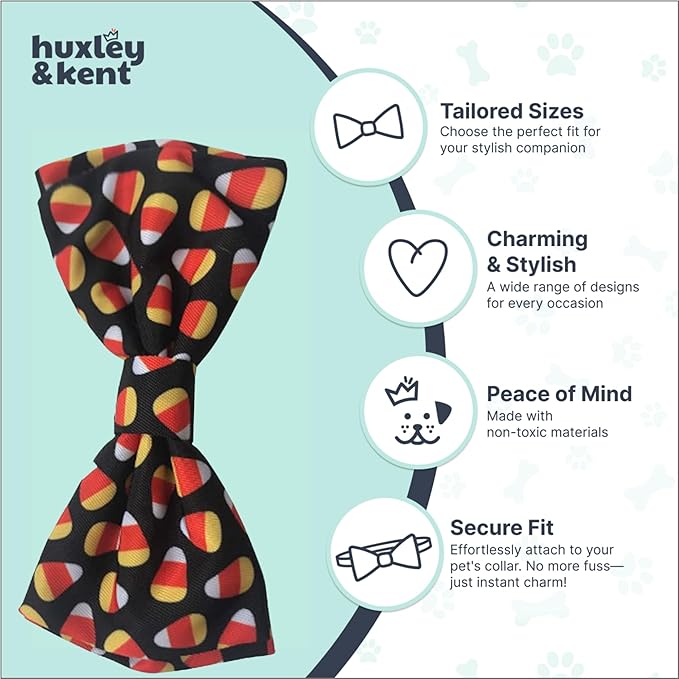Huxley & Kent Pet Bow Tie for Dogs & Cats - Halloween Adjustable Hook & Loop Collar Accessory - Cute & Comfortable for Holidays & Celebrations - Candy Corn, Extra-Large
