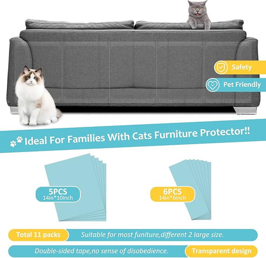 HappyFreeSX Anti Cat Scratch Furniture Protector from Cats, 11 PCS Sticky Paws, Corner Couch Protector for Cats, Cat Scratch Deterrent Tape, Training Tape, Cat Scratching Post Scratchers