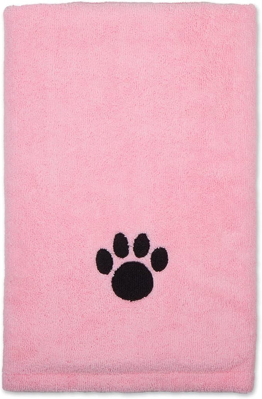 Bone Dry Pet Grooming Microfiber Towel, Embroidered Collection, X-Large,41x23.5", Pink