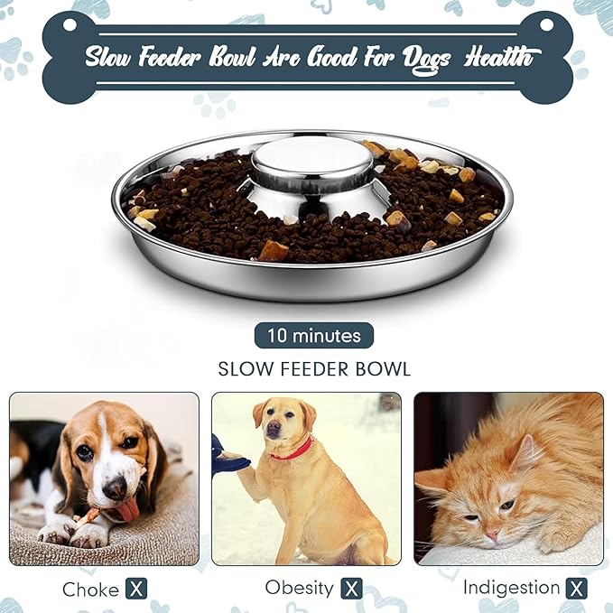 Zopeal 6 Pcs 11.8" Stainless Steel Puppy Bowls Puppy Food Feeding Bowl Dog Food Water Slow Feeder Bowls, Weaning Feeder for Litters, Small Medium Large Dogs, Pets, Multiple Puppies, Gift for Christmas