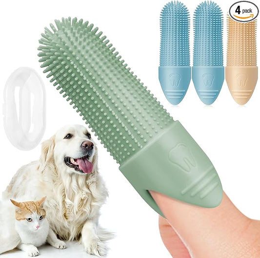 Duckart 4 Pack Dog Toothbrush, 360° Cleaning Finger Brush for Dogs Teeth, Food Grade Silicone Pet Brush Fits Most Fingers, Puppy Toothbrush for Dogs & Cats Dental Care