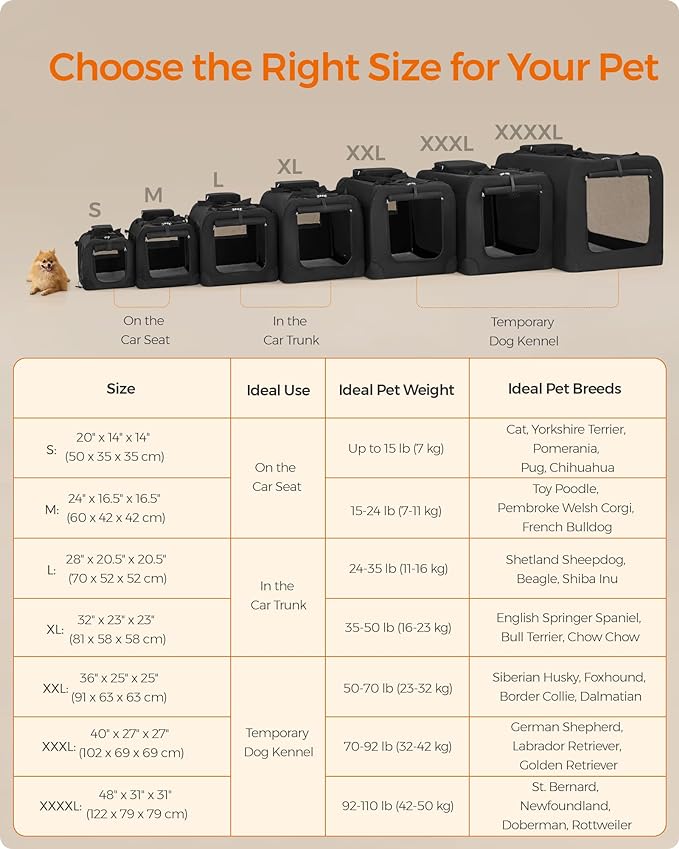 Feandrea 28 Inches Collapsible Soft Dog Crate, Portable Travel Dog Crate for Indoor and Outdoor Use, Dog Carrier Kennel with Safety Zippers, for Living Room, Car, Travelling, Black UPDC70H