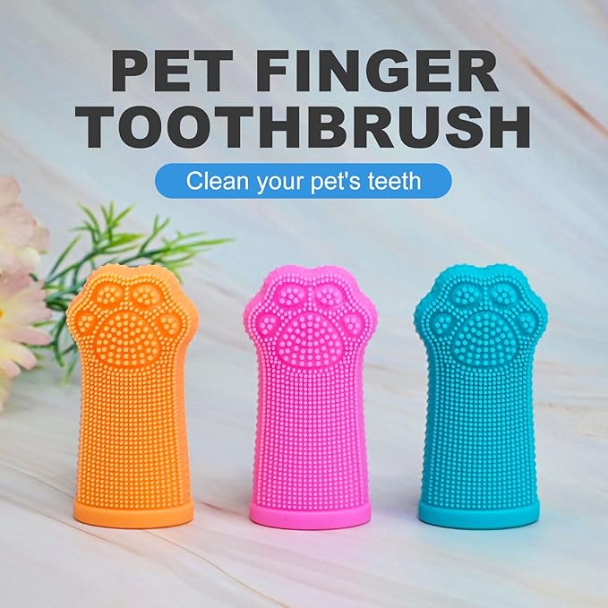 Hera Harmony Finger Toothbrush for Dogs & Cats, Soft Silicone Pet Dental Care Brush for Plaque & Tartar Removal, Teeth Cleaning & Gum Massage, Reusable 3 Pack