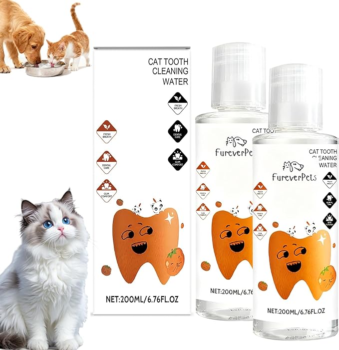 Fureverpets Dental Water Additive, Water Additive for Cats Teeth, Cat Water Additive for Dental Care, Cat Tooth Cleaning Water,Teeth Cleaning Mouthwash, Easy Daily Use (2pcs, Cats)