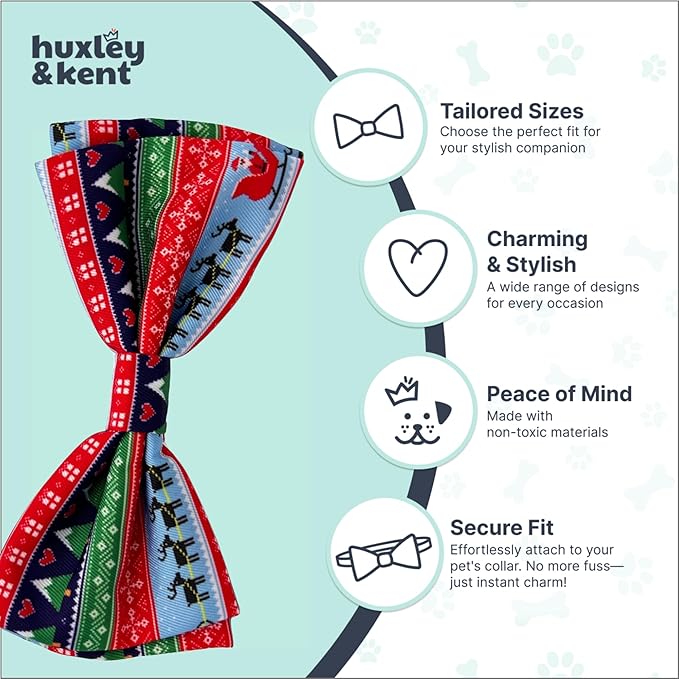 Huxley & Kent Pet Bow Tie for Dogs & Cats - Holiday Adjustable Hook & Loop Collar Accessory - Cute & Comfortable for Holidays & Celebrations - Ugly Sweater, Large