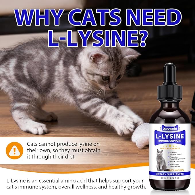 Lysine for Cats, L-Lysine for Cat Immune Support, Allergy Relief, Sneezing & Runny Nose, with Colostrum, Taurine, Vitamins - Roast Chicken Flavor - 60ml/2oz