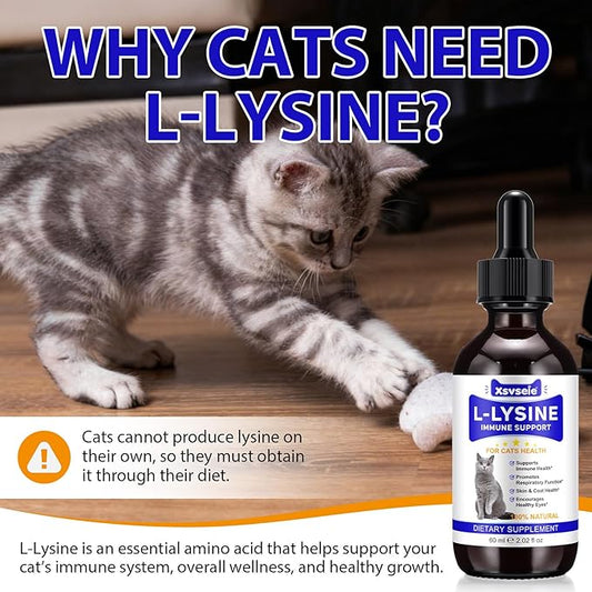Lysine for Cats, L-Lysine for Cat Immune Support, Allergy Relief, Sneezing & Runny Nose, with Colostrum, Taurine, Vitamins - Roast Chicken Flavor - 60ml/2oz