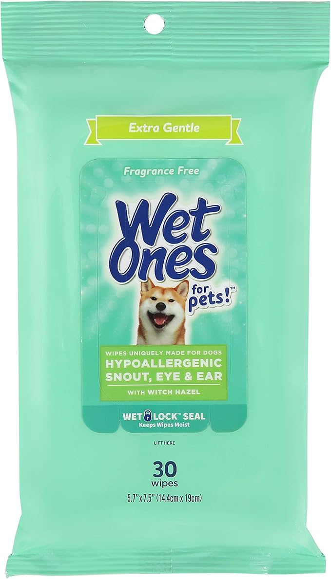 Wet Ones for Pets Extra Gentle Dog Wipes with Witch Hazel for Snout, Eye, Ear - Fragrance-Free Wipes for Dogs with Wet Lock Seal, 30 Count