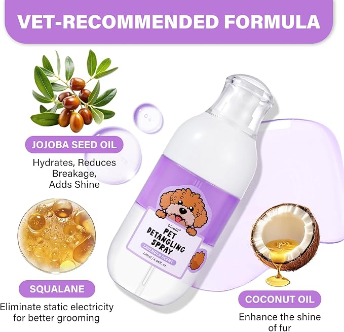 Doodle Detangler & Dematting Spray – Leave-in Conditioner for Goldendoodles, Labradoodles & Poodles – Tangle-Free Grooming with Coconut & Jojoba Oils, Lavender Scent, Safe for Cats – 4 fl oz