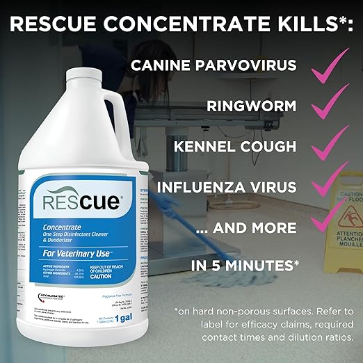 REScue One-Step Disinfectant Cleaner & Deodorizer – For Veterinary Use, Animal Shelters, Pet Foster Homes, Kennels, Litter Box, Concentrate – 1 Gallon