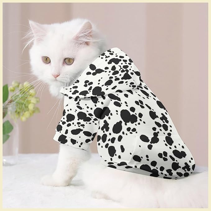 Cute Dalmatian Dog Costume, Dalmatians Print Hoodie Puppy Winter Halloween Cosplay Clothes Sweaters Outfits Pullover Pets' Sweatshirt Hoodies with Pocket for Small Dog XXS