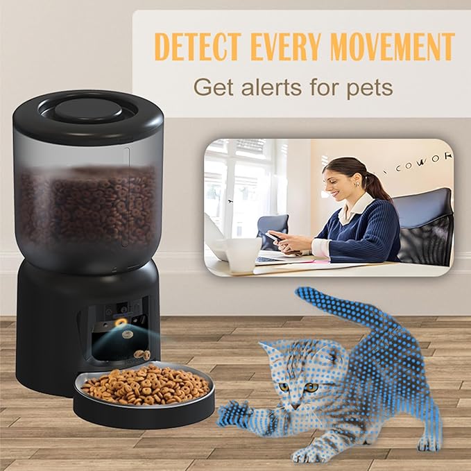 Automatic Cat Feeder with 2K HD Camera, 2.4/5G WiFi 6L Pet Feeder Automatic for Cats & Dogs, Dog Automatic Feeder APP Control, Programmable Cat Food Dispenser with Night Vision,Two-Way Audio (Black)