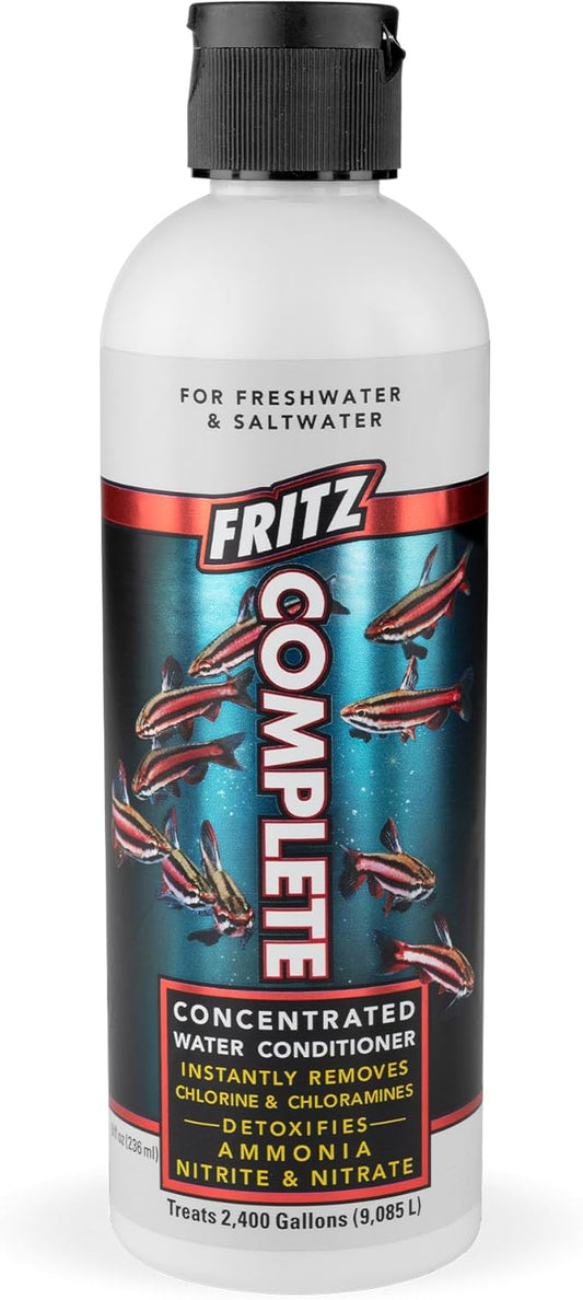 Fritz Complete – Concentrated Water Conditioner/Tap Water Dechlorinator, Instantly Detoxifies Chlorine, Chloramines, Heavy Metals, Ammonia, Nitrite/Nitrates, for Fresh and Saltwater (8 oz)