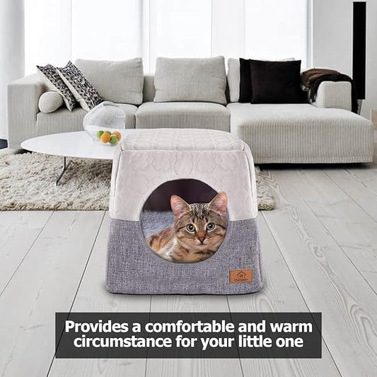 Ownpets Cat Bed for Indoor Cats, 3-in-1 Foldable Cat Cave Bed Cat Houses with Removable Washable Cushion Soft and Self Warming Cat Tent for Small Pets & Small Dogs(Grey)