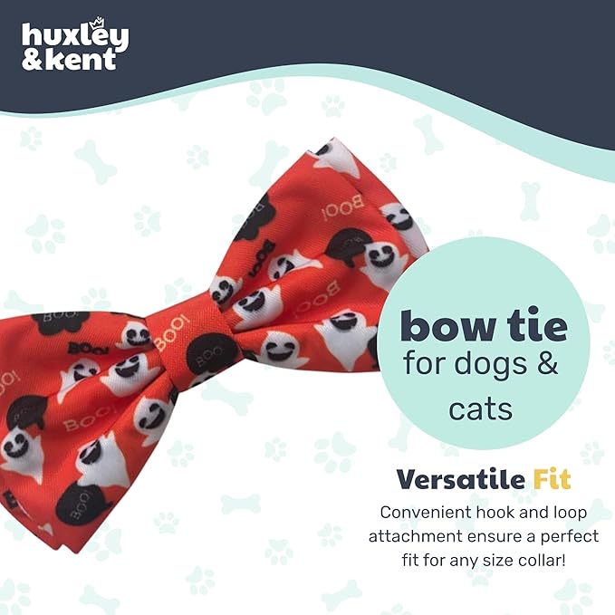 Huxley & Kent Pet Bow Tie for Dogs & Cats - Halloween Adjustable Hook & Loop Collar Accessory - Cute & Comfortable for Holidays & Celebrations - Ghostbusters, Large