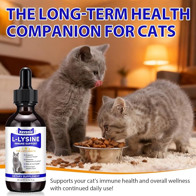 Lysine for Cats, L-Lysine for Cat Immune Support, Allergy Relief, Sneezing & Runny Nose, with Colostrum, Taurine, Vitamins - Roast Chicken Flavor - 60ml/2oz