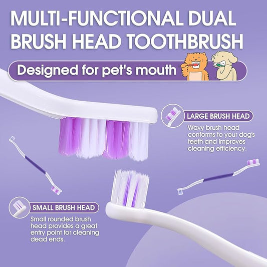 Dog Toothbrush – Newly Upgraded Dual-Head Design with 60° Wavy Bristles–Gently Surrounds Teeth for Deep Cleaning and Plaque Removal – Non-Slip Handle, Ideal for Daily Pet Dental Care (Purple, 1-Pack)