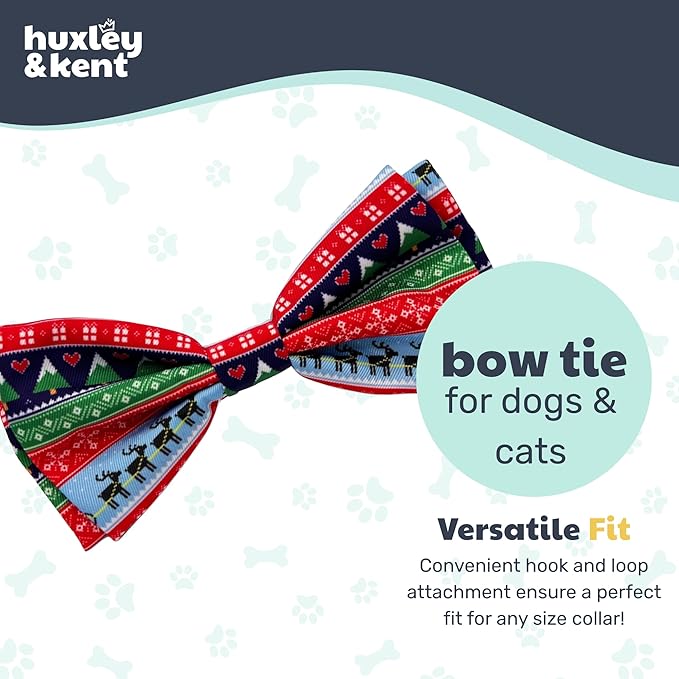 Huxley & Kent Pet Bow Tie for Dogs & Cats - Holiday Adjustable Hook & Loop Collar Accessory - Cute & Comfortable for Holidays & Celebrations - Ugly Sweater, Large