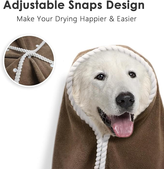 Dog Towel - Absorbent Soft Microfiber Towels for Drying Dogs Extra Large, Large, Medium, Small - Pet Bath, Grooming Towels - Adjustable Snaps (Brown, 56"x28")