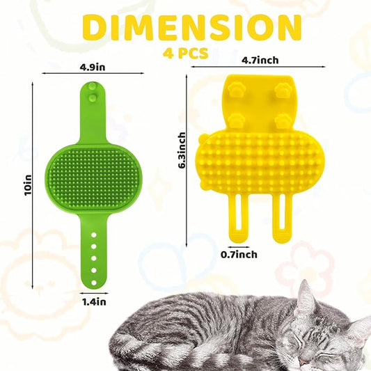 4 Pcs Grooming Brush Cat Self Groomer, Premium Soft Silicone Self Grooming Cat Brush Scratcher, Pet Brushes Massager, Pet Grooming Supplies for Wet Dry Long Short Haired Cats Dog Shampoo Brushes