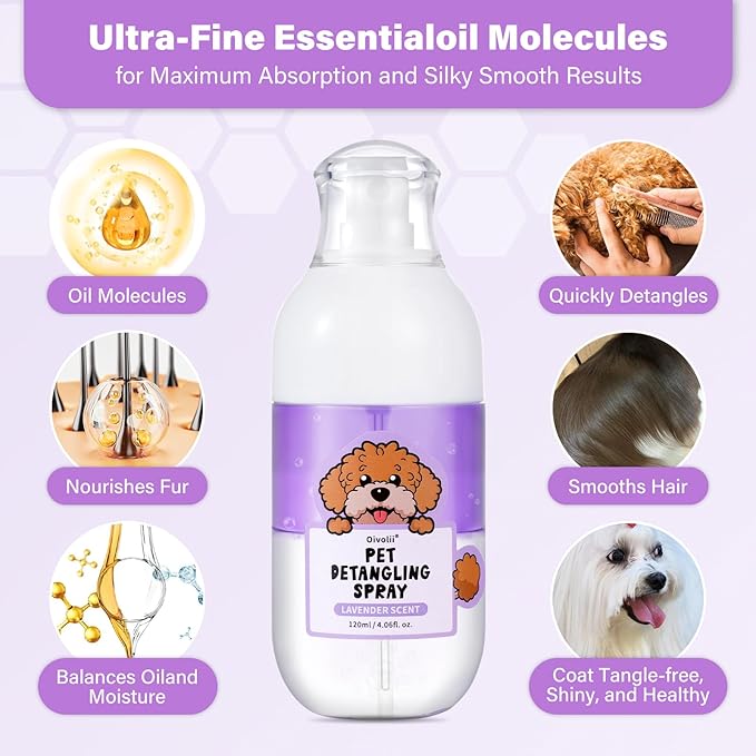 Doodle Detangler & Dematting Spray – Leave-in Conditioner for Goldendoodles, Labradoodles & Poodles – Tangle-Free Grooming with Coconut & Jojoba Oils, Lavender Scent, Safe for Cats – 4 fl oz