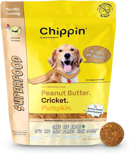 Chippin Peanut Butter Christmas Dog Treats, Chicken-Free – Sensitive-Stomach & Allergy-Friendly, Natural Healthy Puppy Training Treats, Pumpkin, Sustainable Cricket Protein, All Dog Sizes