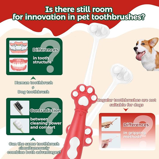 2-Pack 3-Sided Dog Toothbrush, Puppy Toothbrushes with Unique Bristle Technology, Oral Care for Pets, for Medium and Small Dogs
