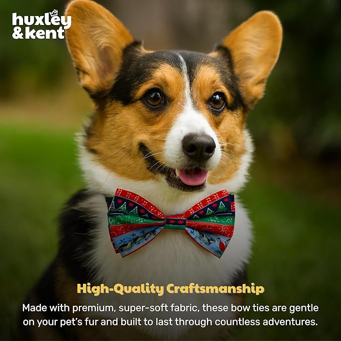 Huxley & Kent Pet Bow Tie for Dogs & Cats - Holiday Adjustable Hook & Loop Collar Accessory - Cute & Comfortable for Holidays & Celebrations - Ugly Sweater, Large